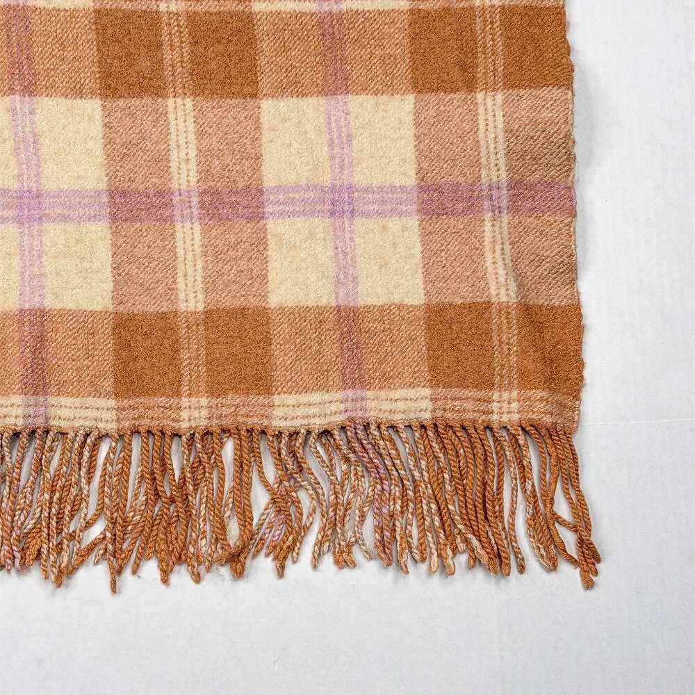 J. Crew Soft Wool Blend‎ Plaid Tartan Fringe Open-Front Wrap Cape Shawl - NWOT